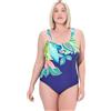 Ulla Popken Donna Costume intero | Taglie forti, Plus Size, Costume da bagno senza coppe con foglie e scollatura profonda sul retro 838116