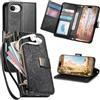 Fofvccv Custodia Portafoglio per Apple iPhone 17e HHY Nero | Fiori Custodia a Libro Portafoglio Antiurto in Pelle PU Flip Case con Cinturino da Polso Supporto per iPhone 16e
