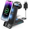 ANJANK Caricatore Wireless Stazione - 4 in 1 Wireless Charger Stand con Sveglia, Dock di Ricarica per iPhone 15/14/13/12/11/Pro/Max/XR/8 Plus/Telefono Samsung,per AirPods Pro,Apple Watch 9/8/7/6/5/SE/4/3/2