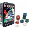 Shop SoftAir Set da Poker Professionale, 100 Fiches in Scatola Metallica, per Texas Hold'em e Blackjack, 19,5x12x5 cm, con Dealer Button
