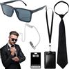 DONGZQAN Costume da uomo in nero, accessorio per costume da agente, costume di sicurezza, costume segreto, accessorio per costume da spia con occhiali da sole neri/Tie Card Holder