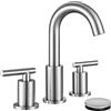 ChiLDano, Rubinetto per lavabo a tre fori, modello widespread, con scarico e tubi di collegamento, finitura nichel spazzolato, CH2183BN, rubinetto a due maniglie in nichel satinato per lavabo