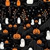 Douthfolle Carta da parati autoadesiva nera e arancione con zucche, fantasmi e stelle, retro adesivo rinforzato, 44x500CM, motivo Halloween, rimovibile per pareti e mobili