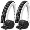 Velopoli 2 Copertoni Michelin 26 x 1 1/2 (35-584) Nero Bianco + 2 Camere d'Aria Valvola Italiana - Kit Pneumatici per Bici con Freni a Bacchetta