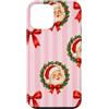 Cute Christmas & Cozy Winter Xmas Patter Custodia per iPhone 12 mini Ghirlanda di Babbo Natale vintage rosa rosso fiocco Natale Girly