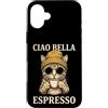 Amanti dell'Espresso Barista Caffè Donna Custodia per iPhone 16 Plus Ciao Espresso Bella Gatto Occhiali Berretto Italia
