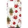 Cute Christmas & Cozy Winter Xmas Patter Custodia per iPhone 12 mini Ornamento per albero di Natale rosso verde bianco cacao caldo