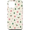 Cute Christmas & Cozy Winter Xmas Patter Custodia per iPhone 12 mini Piccolo albero di Natale con agrifoglio a forma di cuore, colore: crema, rosso, verde