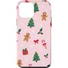 Cute Christmas & Cozy Winter Xmas Patter Custodia per iPhone 12 mini Albero di pan di zenzero rosa pupazzo di neve Natale ragazze