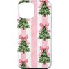 Cute Christmas & Cozy Winter Xmas Patter Custodia per iPhone 12 mini Albero di Natale con fiocco a righe bianche e rosa