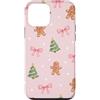 Cute Christmas & Cozy Winter Xmas Patter Custodia per iPhone 12 mini Albero di Natale con fiocco di pan di zenzero rosa cipria per ragazze