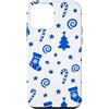 Cute Christmas & Cozy Winter Xmas Patter Custodia per iPhone 12 mini Calza per albero di Natale, colore: blu reale e bianco