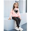 NONE Set di 2 Felpe con Grafica a Cuore per Ragazze alla Moda, Top Nero con Collo Tondo e Leggings, Abbigliamento Stile Street