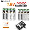 PALO Batterie Ricaricabili AA AAA 3500mWh 1.5V e 1300mWh AAA Li-ion con Caricabatterie Intelligente LCD per Batterie AA AAA da 1.5V