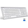 TECKNET Tastiera Bluetooth, wireless, ricaricabile, compatibile con più dispositivi, layout tedesco QWERTZ ultrapiatto, per Mac, colore argento e bianco
