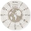 Abitarte 643_BRC_30 OROLOGIO LASER LEGNO BIANCO E ROVERE CHIARO NUMERI A RILIEVO DECORO MAPPAMONDO CON FUSI ORARI LAMINATO MISURA 30X30CM