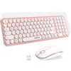 xtremtec Tastiera e mouse wireless, tastiera per macchina da scrivere vintage rotonda, tastiera sottile, tastiera wireless silenziosa, set USB, connessione da 2400 MHz, tastiera compatta per laptop e iMac, colore rosa