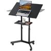 VEVOR Leggio da Podio Regolabile in Altezza in Acciaio con Supporto Mobile, Ideale per Scuole Chiese ed Eventi, 103-124 cm, per Presentazioni con Piano Inclinabile da 0 a 30° e Ripiano a 2 Posizioni