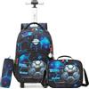 HTgroce Zaino Trolley Scuola Elementare Bambino- Set 3 in 1 con Borsa e Astuccio - Zainetto con Ruote Ergonomico per Primaria