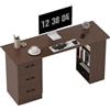 HOMCOM Scrivania per Computer 3 Cassetti 3 Ripiani 140x48x72cm Color Noce | Scrivania Ufficio, Salvaspazio, con Piano Ampia in Legno, Tavolo da Lavoro, per Studio Ufficio