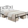 HOMCOM Struttura Letto Matrimoniale in Acciaio 160x200cm con Doghe, Testiera, Pediera e Spazio Inferiore, Nero