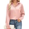 PASUDA Camicia Donna Elegante in Raso Camicetta con Bottoni Casual Maniche Lunghe Blusa Scollo a V Camicette Affari da Lavoro Tops Leggero Traspirante Shirts Moda Ampia Magliette