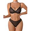 Avidlove Completo Intimo Sexy da Donna, Intimo Trasparente in Pizzo con Spalline Regolabili Lingerie Curvy Reggiseno e Slip in Rete Set Intimo da Donna con Stampa in Rete 2 Pezzi