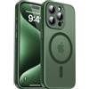 Natiiozie Cover Magnetica per iPhone 15 Pro Compatibile con MagSafe, Protezione Fotocamera Integrata Antiurto, Traslucida Opaca Posteriore Protettiva Case iPhone 15 Pro Custodia 6.1", Verde scuro