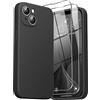 GOODVISH 3 in 1 Cover per iPhone 14 in Silicone 6,1'' (2022), con 2 Pezzi di Pellicola Protettiva, Custodia per Cellulare Ultra Sottile Antiurto Resistente Protezione Fotocamera, Nero