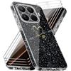 crisant Cover Compatibile con Xiaomi 15T Pro 5G, con 3 Pezzi Vetro Temperato Pellicola Protettiva, Glitter e Antimpronta Custodia, Antigraffio e Morbido Caso - Nero