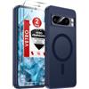 LeYi Cover Magnetica per Google Pixel 8 Pro con 2 Vetro Temperato(Blu) | Custodia per Pixel 8Pro Traslucida Opaca Anti-Impronte Resistente ai Graffi Paraurti in TPU Antiurto Protettiva Case