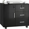 HOMCOM Mobile Porta Stampante con 3 Cassetti e Ruote 60x40x56 cm Nero | Serrature, Ripiano Regolabile, Ruote a Freno, Mobiletto per Stampante, Schedario da Ufficio Multiuso Documenti Casa Studio