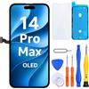 LL TRADER Schermo per iPhone 14 Pro Max OLED 6,7'' e Kit di Riparazione | Display FHD con 3D Touch e Digitalizzatore, Dotato di Nastro Adesivo Impermeabile e Pellicola Protettiva