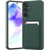 LVVFEI Custodia per Samsung Galaxy A55 5G con Portacarte, Custodia in Silicone TPU Antiurto Integrata, Cover con Fessura per Carte di Credito Design Finitura Opaca, Verde