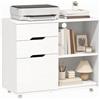 HOMCOM Mobile Porta Stampante con 3 Cassetti, Bianco Effetto Legno | Mobiletto per Stampante con Ripiani Aperti, Ruote a Freno, Maniglie Intagliate, Multiuso per Ufficio e Studio, 80x40x68 cm