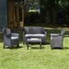 Dmora - Set salotto da esterno Ostuni, Set da giardino con 2 poltrone, 1 divano ed 1 tavolino, Salottino effetto rattan con cuscini, 100% Made in Italy, Antracite