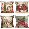 ZWJD Cuscini Natalizi per Divano 4 Pack Federe Cuscini Divano 40x40 Federe Cuscini Natalizi Cotone e Lino Biancheria Cuscini per Divano per Natale Decorazioni Casa