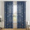 Gazal Vole Tende in voile blu con motivo stelle e luna, larghezza 140 x | Set di 2 tende semitrasparenti in voile di poliestere con passante per asta, filtro della luce morbido per grandi finestre e