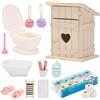LTFIOON Set da Bagno 24 pezzi per gnomo, Set da bagno in miniatura | mini oggetti da bagno, in legno, accessori gnomo, per porta del gnomo, casa delle bambole, decoro Natale