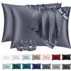 Vielit Set di 2 Federe Raso 70 x 40, Morbido come una Federe Seta Cuscino, Design con Chiusura A Busta, Federe Cuscini & 2 Scrunchies Grigio Viola