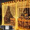 Joycome 2 Pezzi Tenda Luminosa Esterno, 6x3m 600 LED Luci Natale con Spina | 8 Modalità Luci a Tenda per Esterno, Impermeabile Catene Luminose per Giardino Balcone Vetrina Soffitto - Bianco Caldo