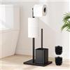 Susswiff Piantana Portarotolo e Scopino - Nero, Acciaio Inox Portarotolo Carta Igienica con Spazzolino WC, Porta Rotoli Cartaigienica Bagno, in Piedi