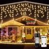 LONIUTO Luci Natale Esterno Cascata 10M 400 LED Tenda Luminosa Esterno Natale Prolungabile Luci di Natale Cascata di Stalattiti con 8 Modalità IP44 Impermeabile per Natale,Festa, Bianco Caldo