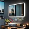MIQU Specchio da bagno con illuminazione a LED, 100 x 60 cm, grande specchio Bluetooth e presa, interruttore tattile variabile, luce calda e bianca, anti-appannamento