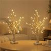 Probuk 2 Set di Albero di Betulla con Luci, 2ft Albero Luminoso da Interno, 24 LED Bianco Caldo, Batteria/USB, Albero di Natale LED, Albero Illuminato per Interno, Luci per Festa Pasqua Nozze Decor