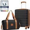 COOLIFE Valigetta per cabina Ryanair, 55 x 35 x 20 cm, leggera, con serratura TSA e 4 ruote spinner, nero/marrone, 55X40X20cm -Set 2tlg, Valigetta per cabina