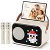 JYX Karaoke con 2 Microfono, Altoparlante Pixel Fun Schermo, Casse Portatili Professionale per Accompagnamento Audio Adulti Bambini, Cassa Bluetooth 5.3 per Feste e Viaggi, Beige