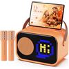 JYX Karaoke con 2 Microfono, Altoparlante Pixel Fun Schermo, Casse Portatili Professionale per Accompagnamento Audio Adulti Bambini, Cassa Bluetooth 5.3 per Feste e Viaggi, Arancia