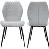 LEWE Set di 2 Sedie da pranzo in lino, stile moderno a scacchi con gamba in metallo, imbottite, sedia da cucina senza braccioli per ristorante/soggiorno/camera da letto, [grigio]