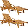 CASARIA Sedia a Sdraio 2x Tami Sun in Legno Acacia Tavolino Estraibile Lettino Prendisole Pieghevole